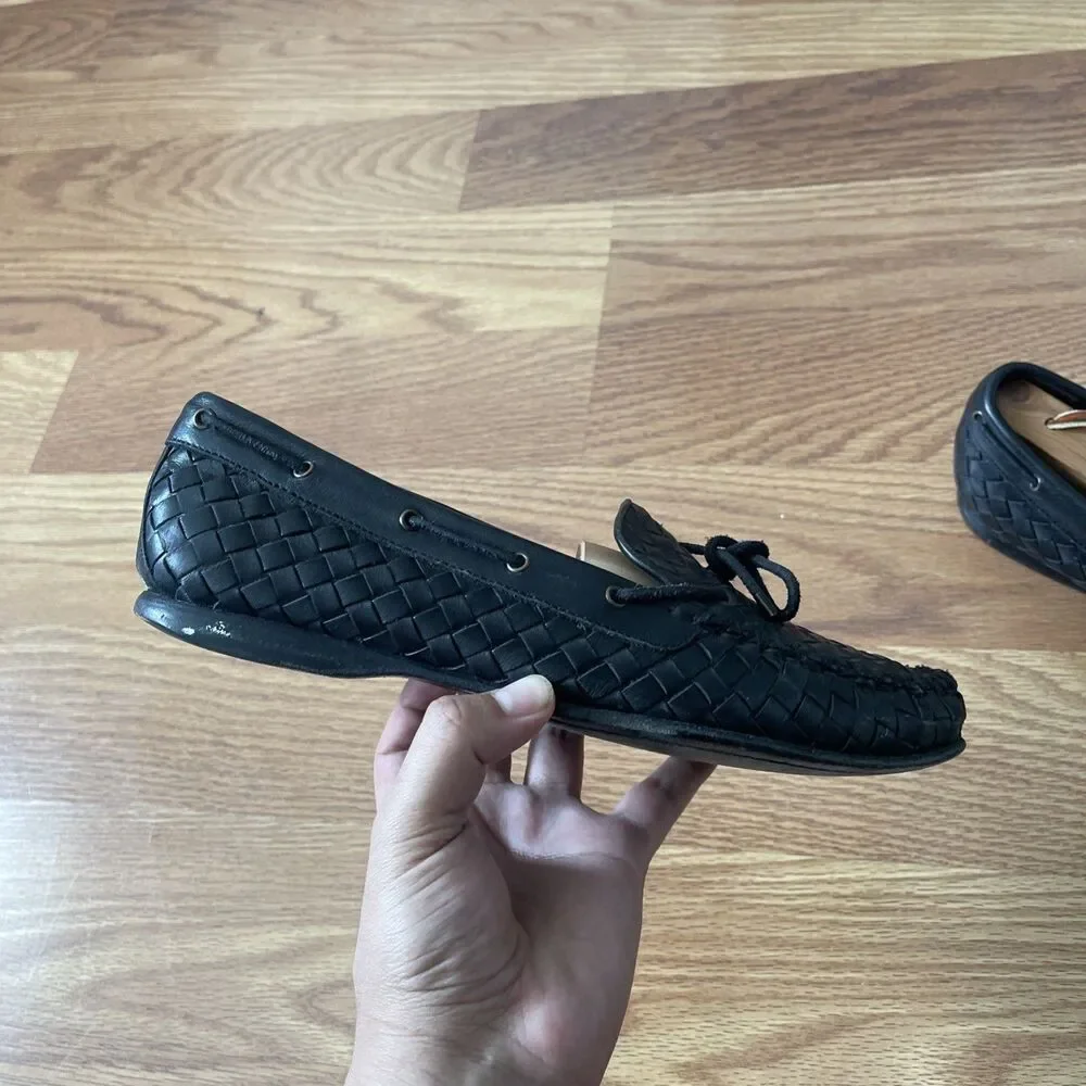 VTG Genuine BOTTEGA VENETA Intrecciato Black Woven Leather Loafers, Size 41.5